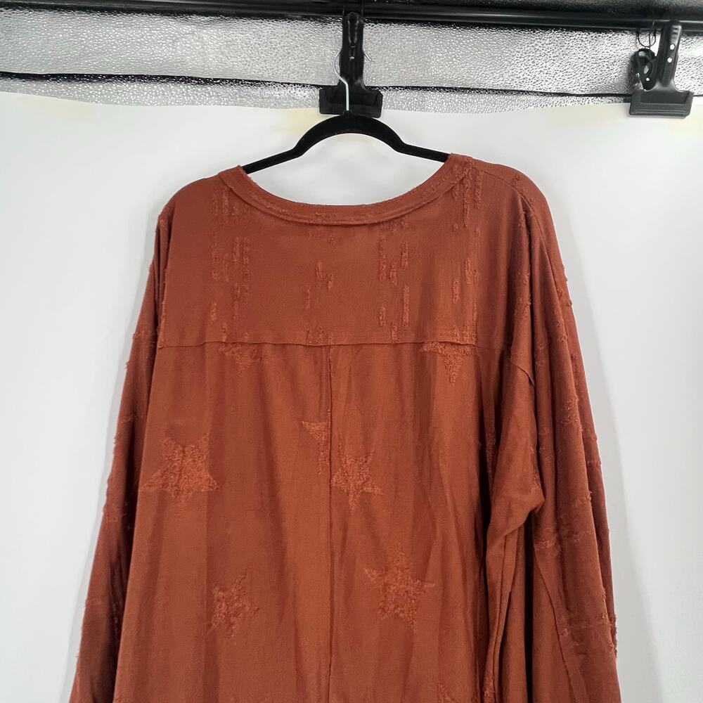 Gigio Plus Sienna Brown Star Textured Slub Stretchy Long Sleeve Top Women’s 2X - Picture 3 of 9
